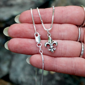 Fleur de Lis-ketting - 925 sterlingzilveren hanger - Fleur de Lis-ketting sterlingboxketting, zilveren bedel, Franse ketting, New Orleans