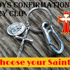 Choose your Saint Key Clip, BOYS Confirmation Saint Key Chain- Saint Michael- Backpack/Purse Clip, Key Chain- Catholic New Driver- Carabiner