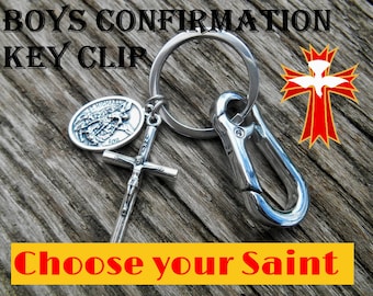 Choose your Saint Key Clip, BOYS Confirmation Saint Key Chain- Saint Michael- Backpack/Purse Clip, Key Chain- Catholic New Driver- Carabiner