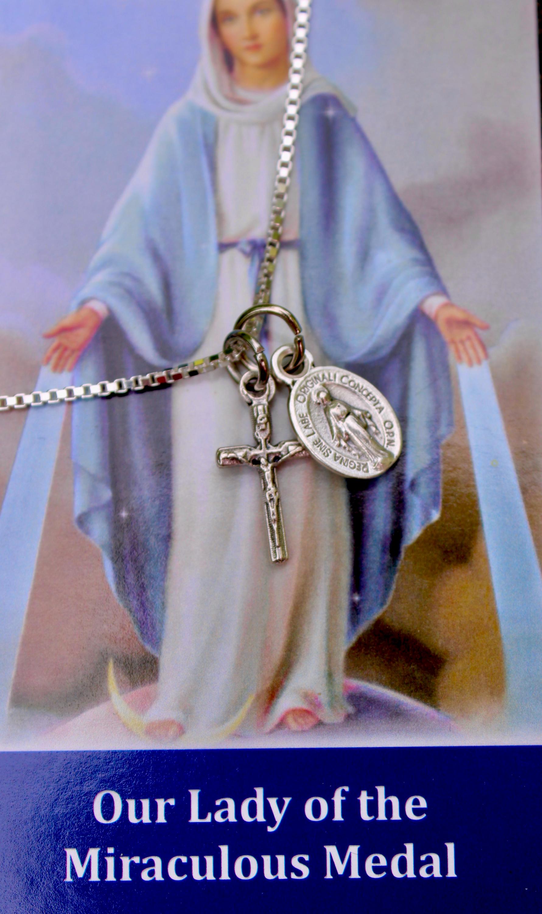 Piccola medaglia miracolosa color argento, medaglia miracolosa della Vergine Maria, catena a maglie in argento sterling 925, medaglione della Vergine Maria, piccolo crocifisso - Italia