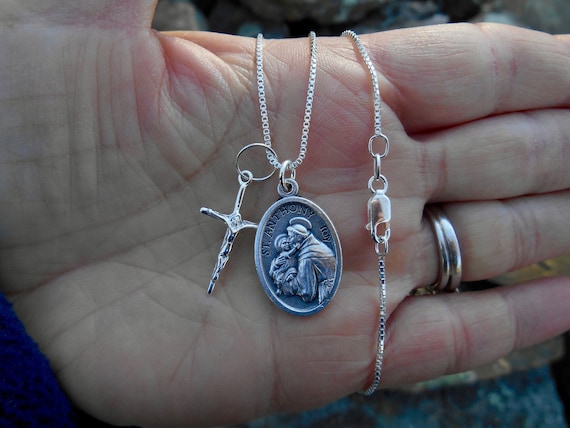 Saint St Anthony Necklace Sterling Silver Cross Confirmation Gift