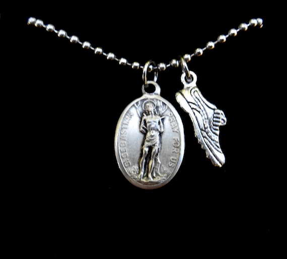 Collana Di San Sebastiano Con Medaglia Ovale In Argento