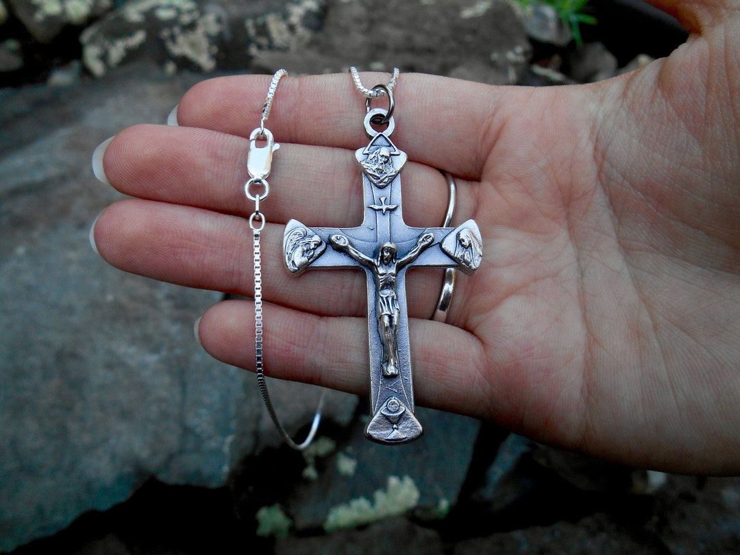 Stainless Steel Silver Cross Pendant Necklace Catholic Jewelry for Men –  Loralyn Designs