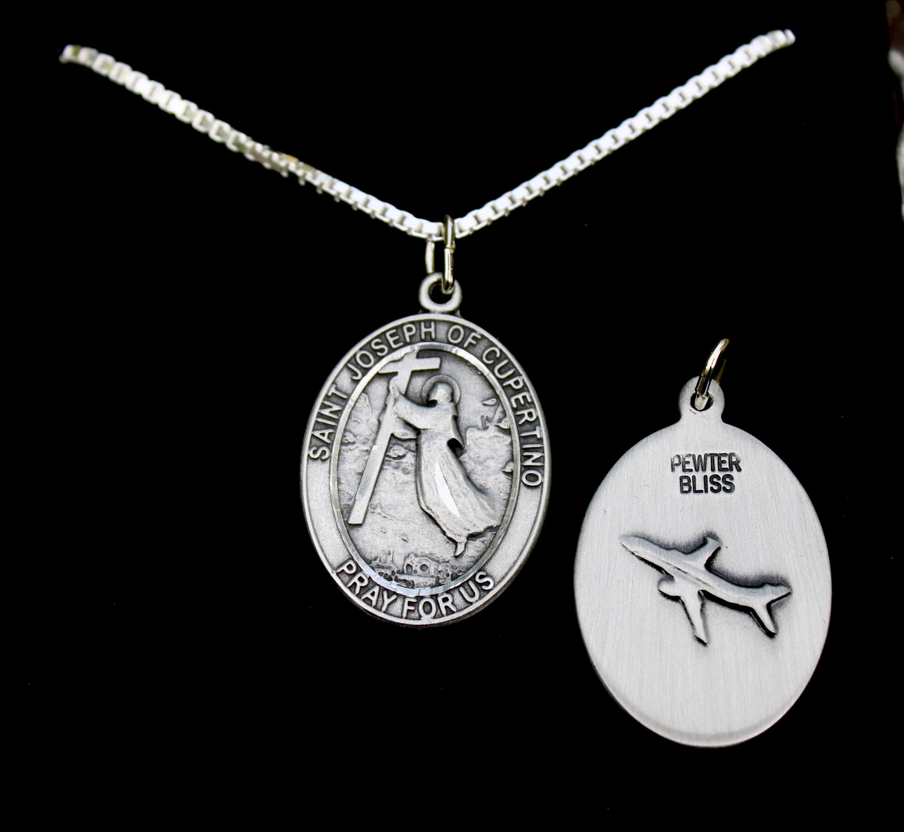 St Joseph of Cupertino Necklace, Pewter Saint Joseph Medal, Patron
