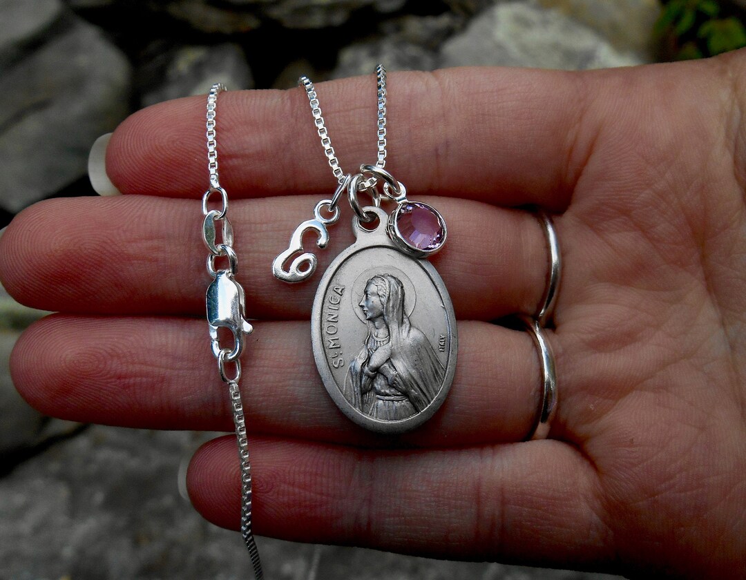 Saint St Monica Necklace Personalized Initial Patron Saint of Mothers