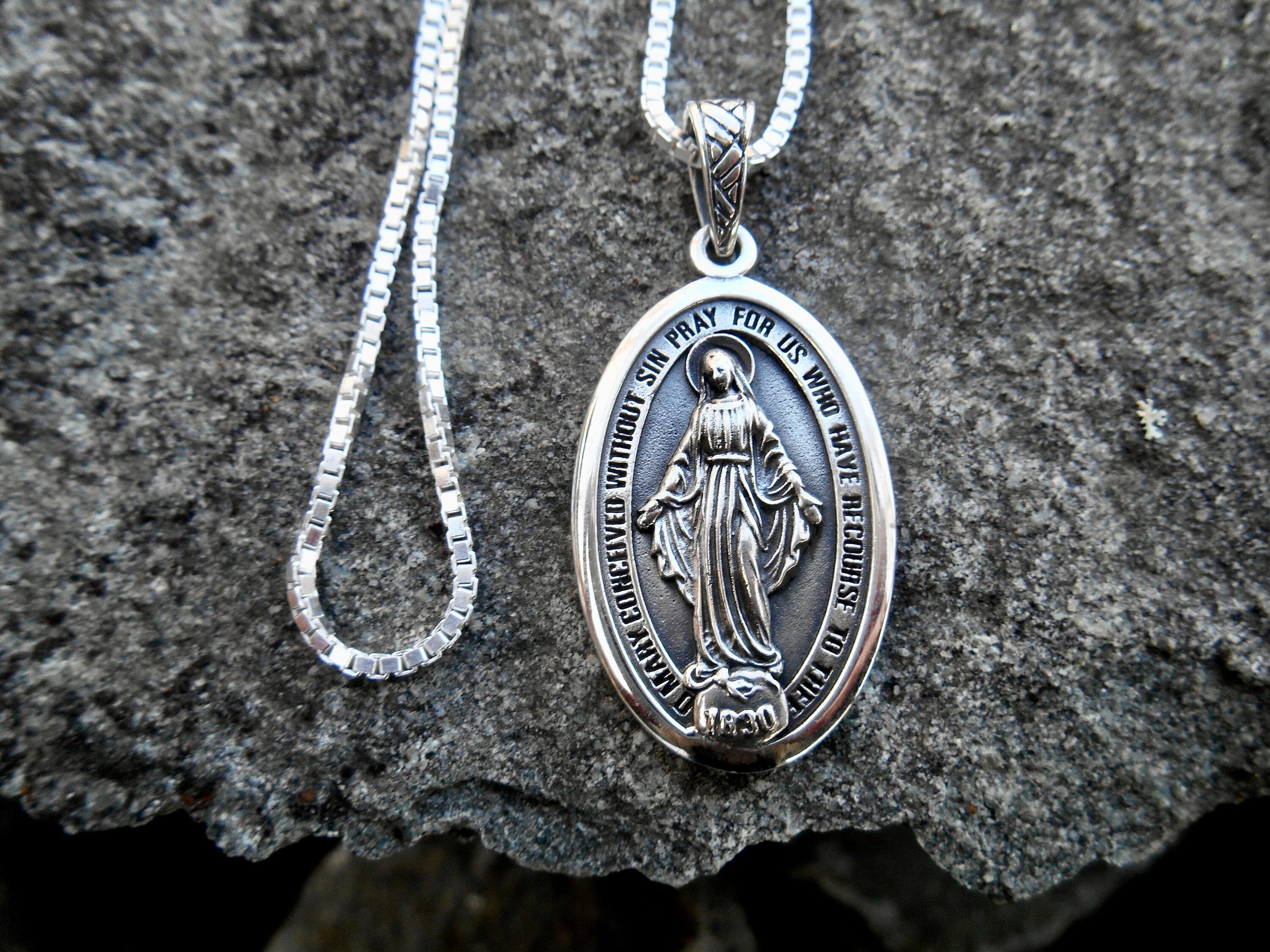 Virgin Mary Medals 925 Sterling Silver Our Lady Of Miraculous Medal ...