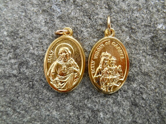 Scapular Medal Necklace sacred Heart Our Lady of Mount Carmel