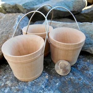 Miniature Wooden Buckets Set of 3, Small Wood Pails 2-1/16 Craft Wooden Bucket w / Wire Handle, Unfinished Craft Bucket, Miniature Bucket image 5