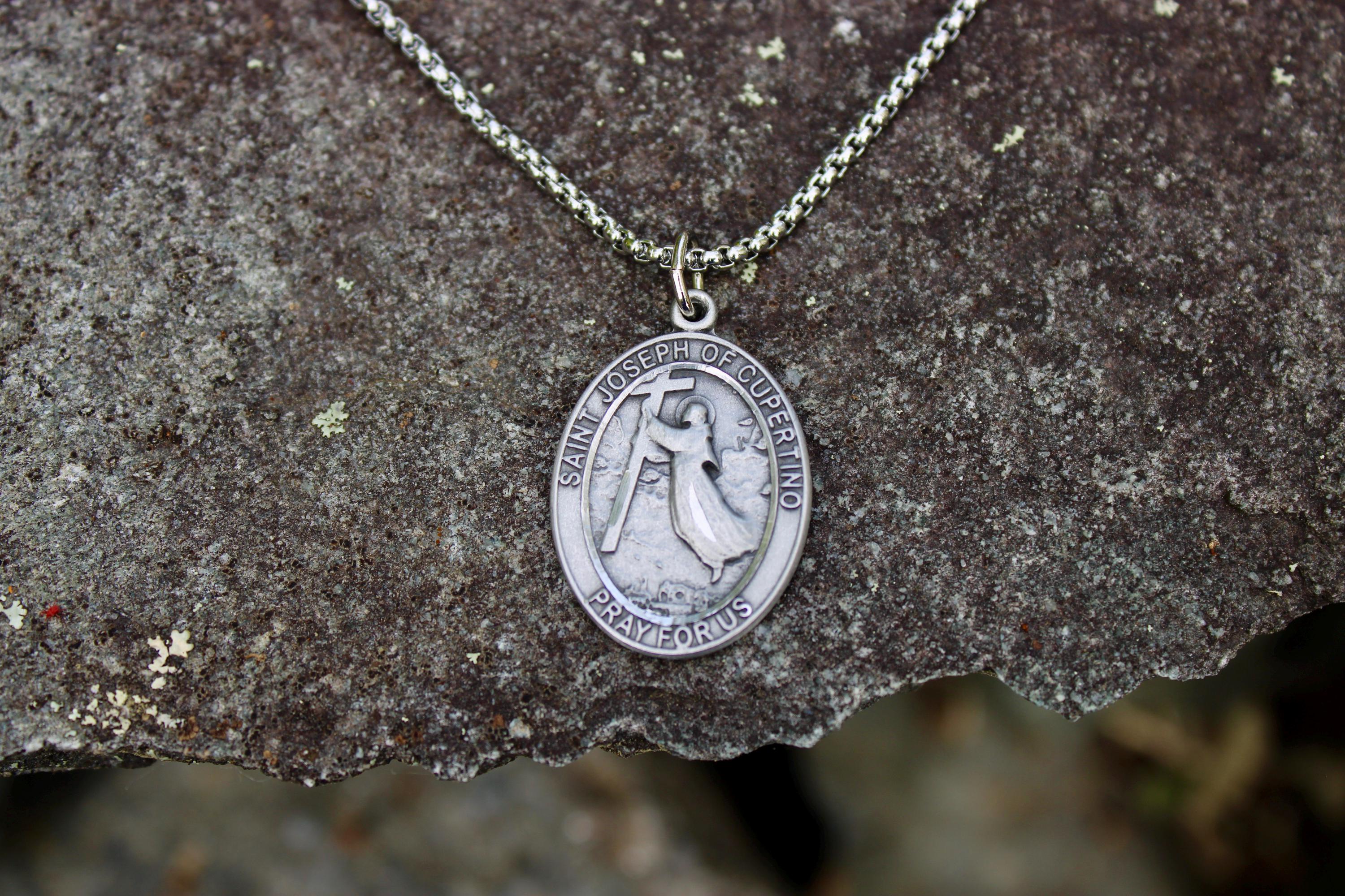 St Joseph of Cupertino Necklace, Pewter Saint Joseph Medal, Patron