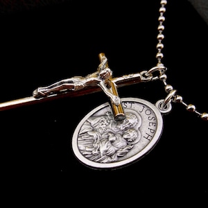 Mens 1.5 Inch Crucifix, Catholic Boys Cross, Saint Joseph Cross, Mens Cross, Christian Necklace, Godfather Gift, Step Father, Choose a Chain