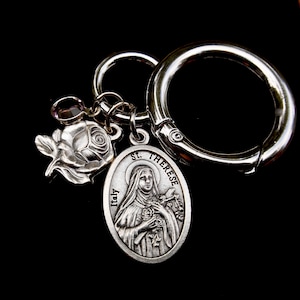 Saint Therese Carabiner Key Clip- Purse Clip-Catholic Diaper Bag Clip- St. Therese- Confirmation Gift- Saint Therese Key Chain- Catholic