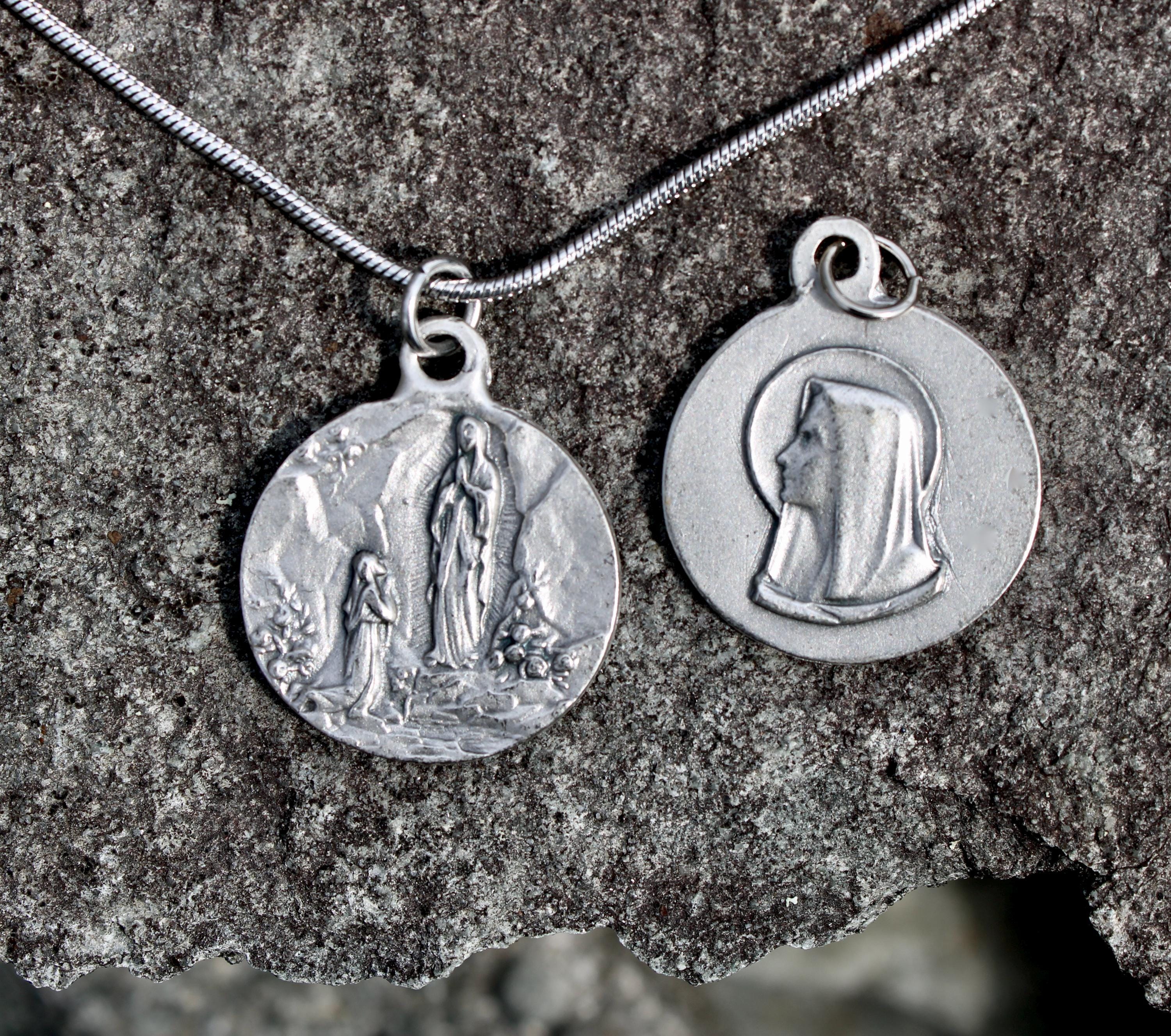 Our Lady of Lourdes, Virgin Mary Medal, Sterling Silver Box Chain, Mary ...