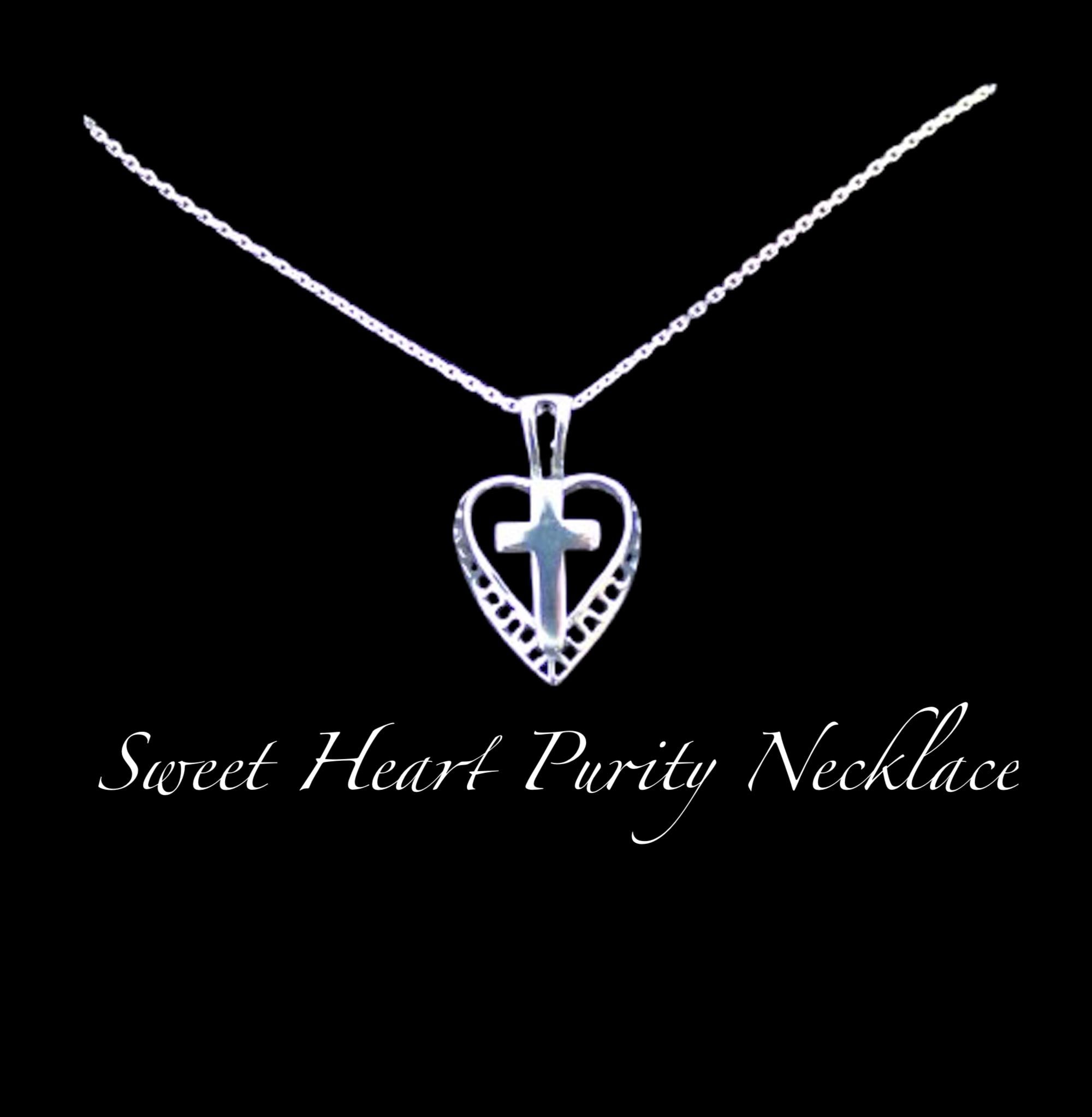 Sterling Silver Heart Cross Necklace, Dainty Christian Cross 