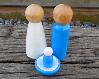 Montessori Wooden Toys, Waldorf Peg Doll Family,Color Sorting and Shapes, Waldorf inspired, Children’s play wood, Non-toxic, Blue Peg Doll