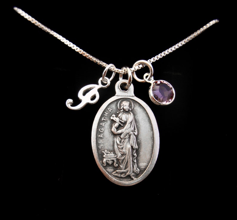 Saint St Agatha Necklace Personalized Initial Patron Etsy