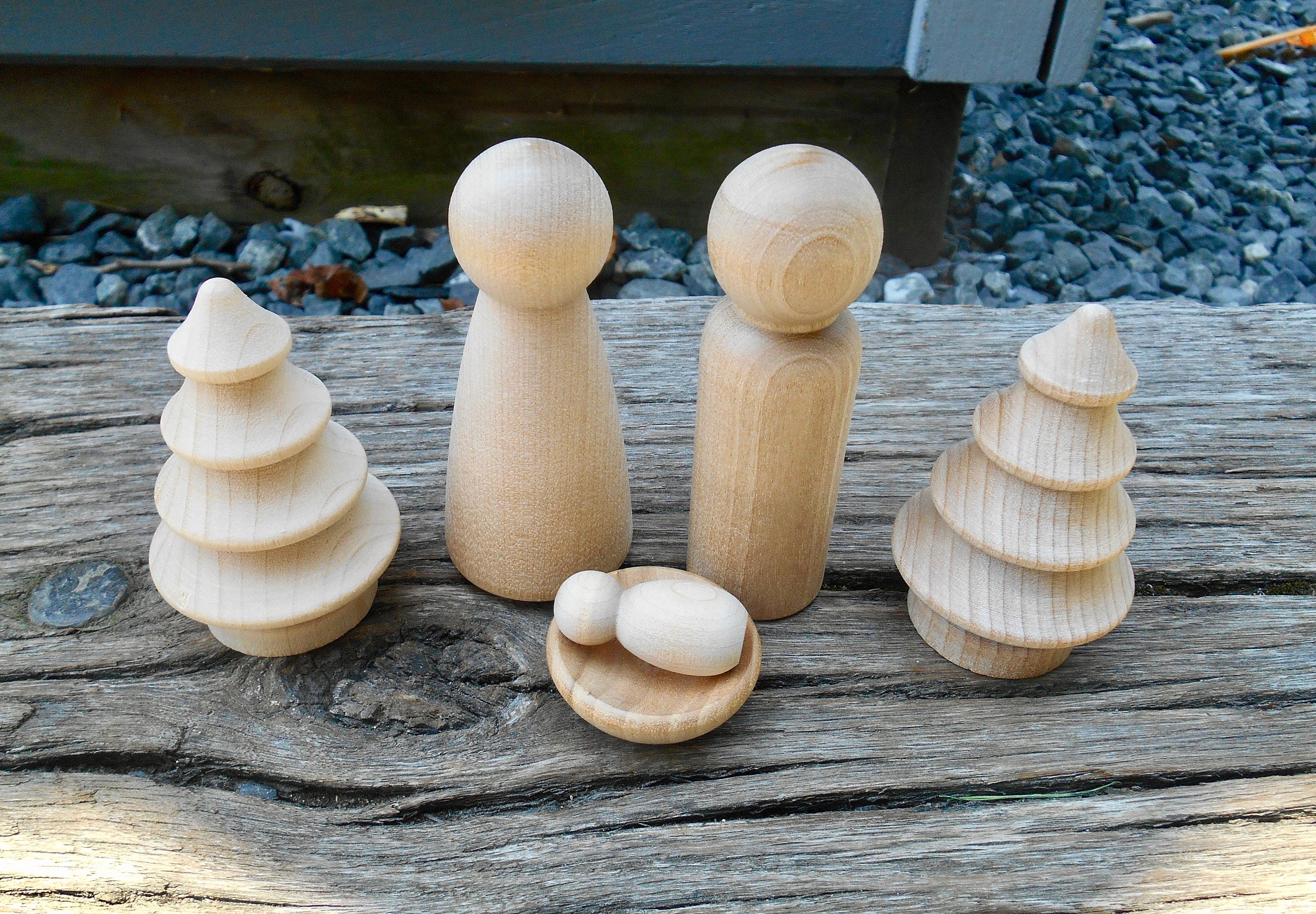 Minimalist Wooden Nativity Peg Doll Set, DIY Montessori Nativity Scene ...