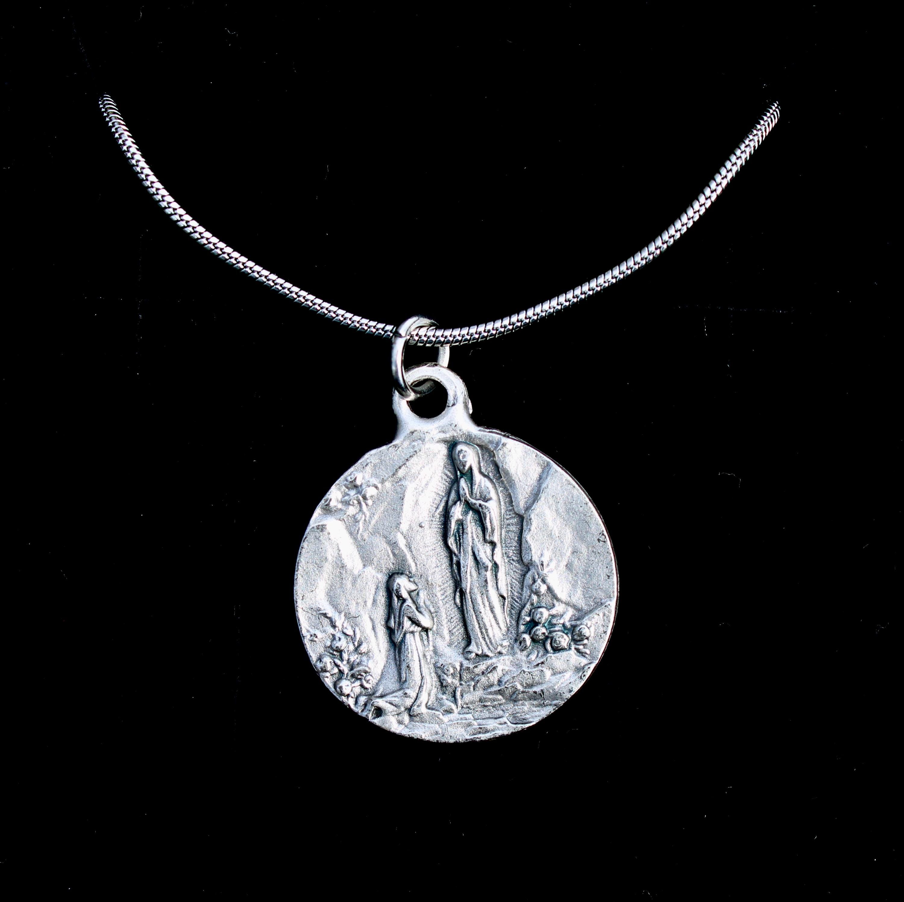 Our Lady of Lourdes, Virgin Mary Medal, Sterling Silver Box Chain, Mary ...