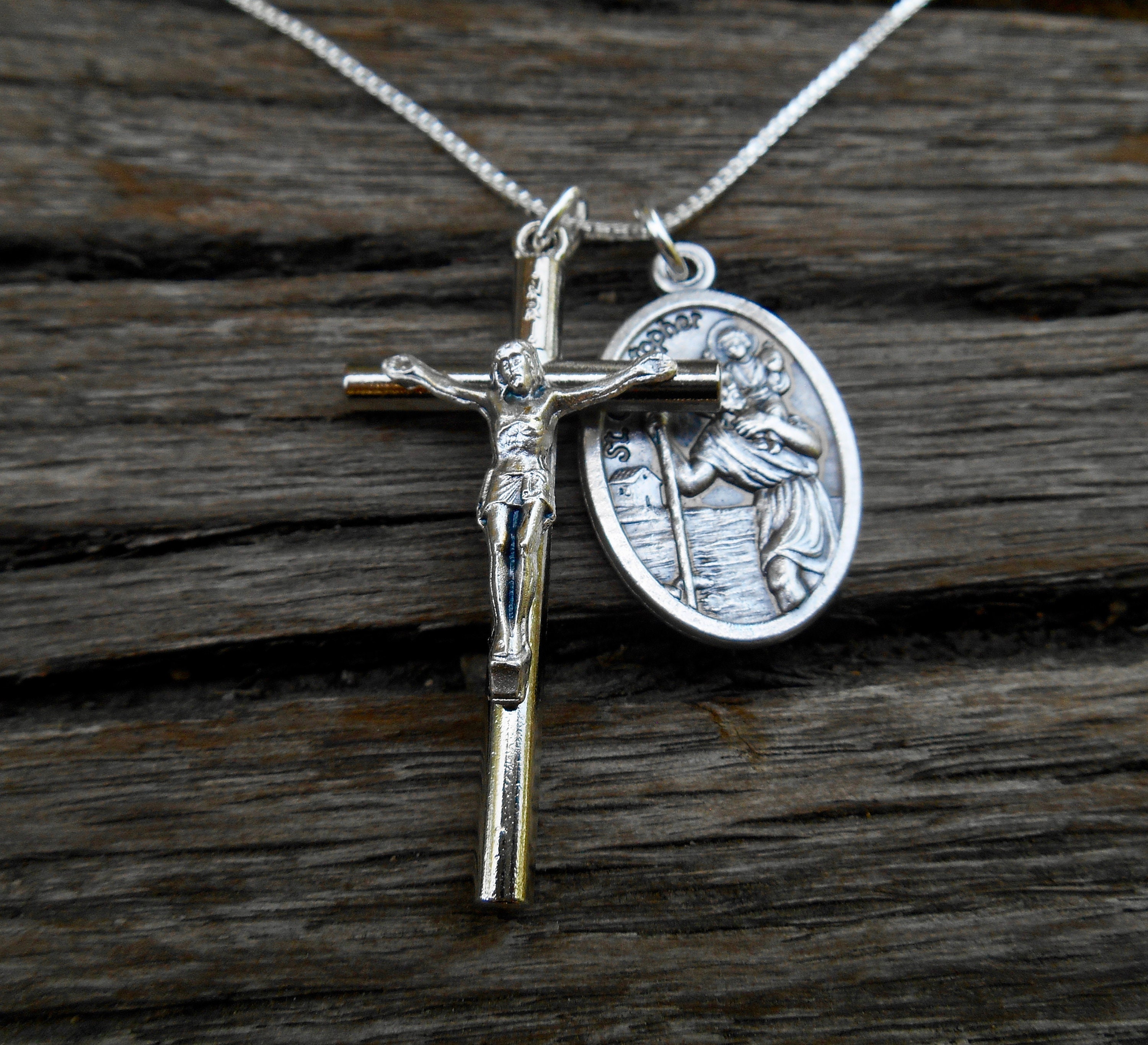 St christopher necklace with cross deals