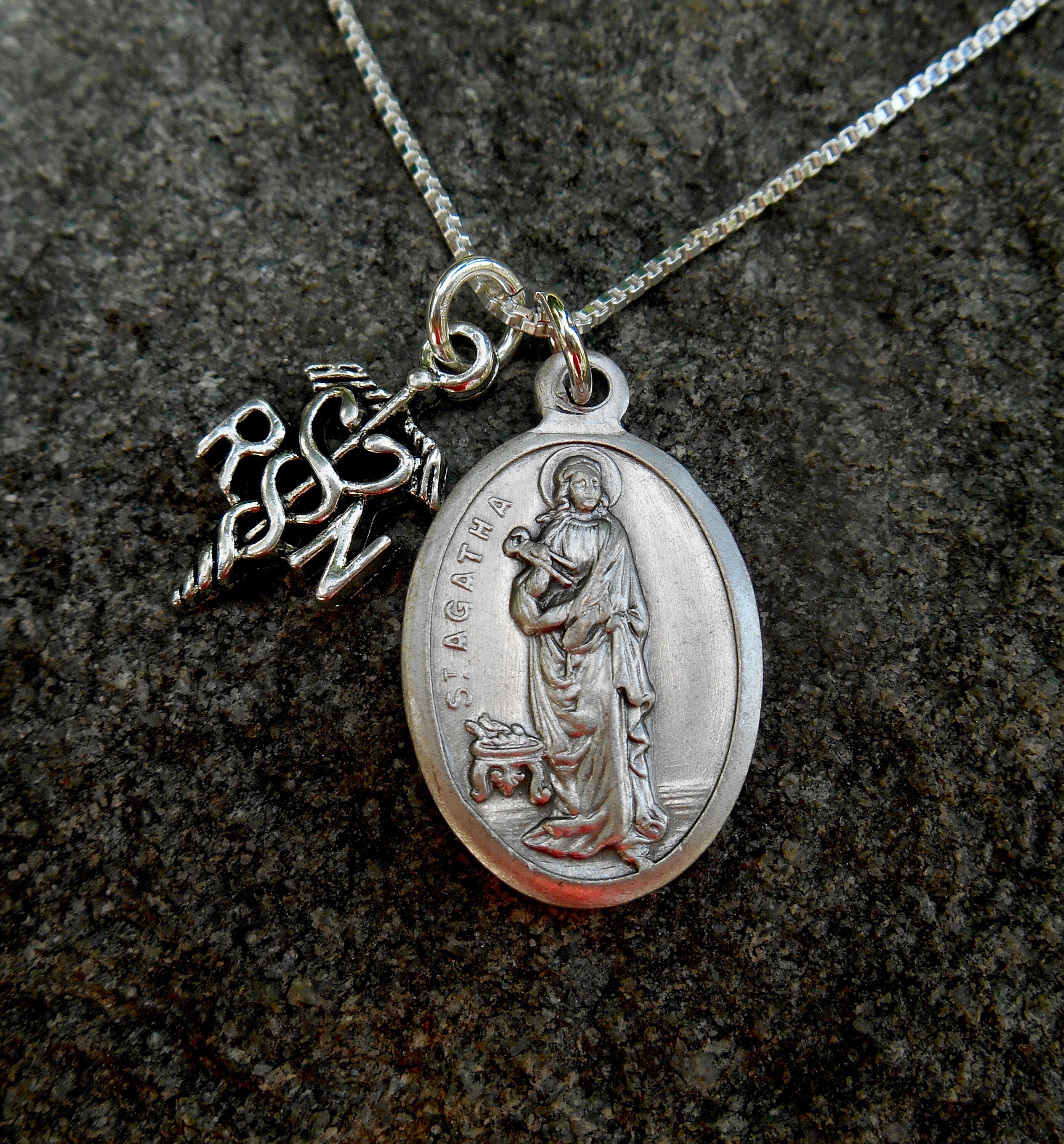 Saint St Agatha Necklace Personalized RN Charm Patron Etsy