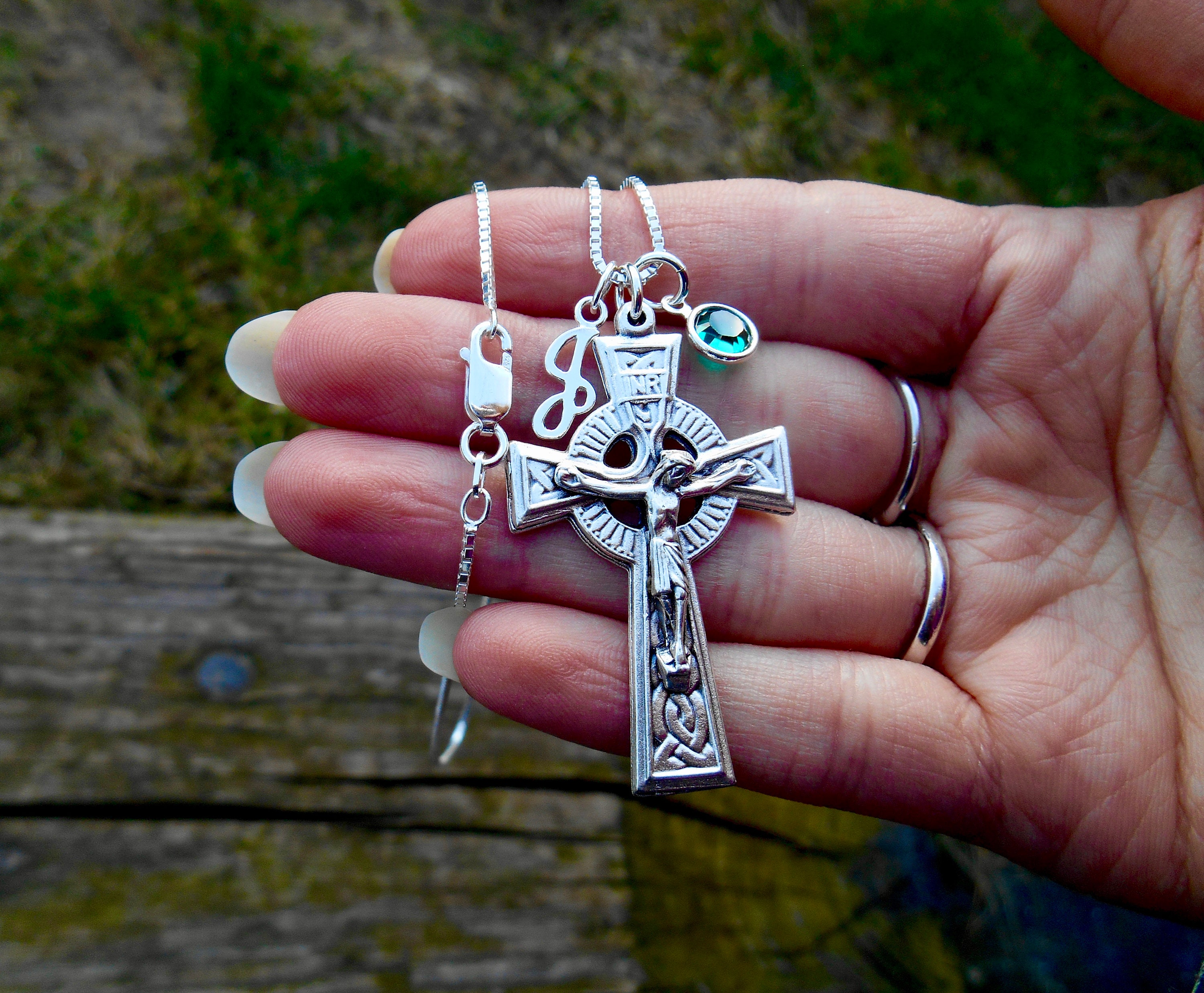 Large Celtic Cross Charm Necklace. Irish Cross. Crucifix Necklace