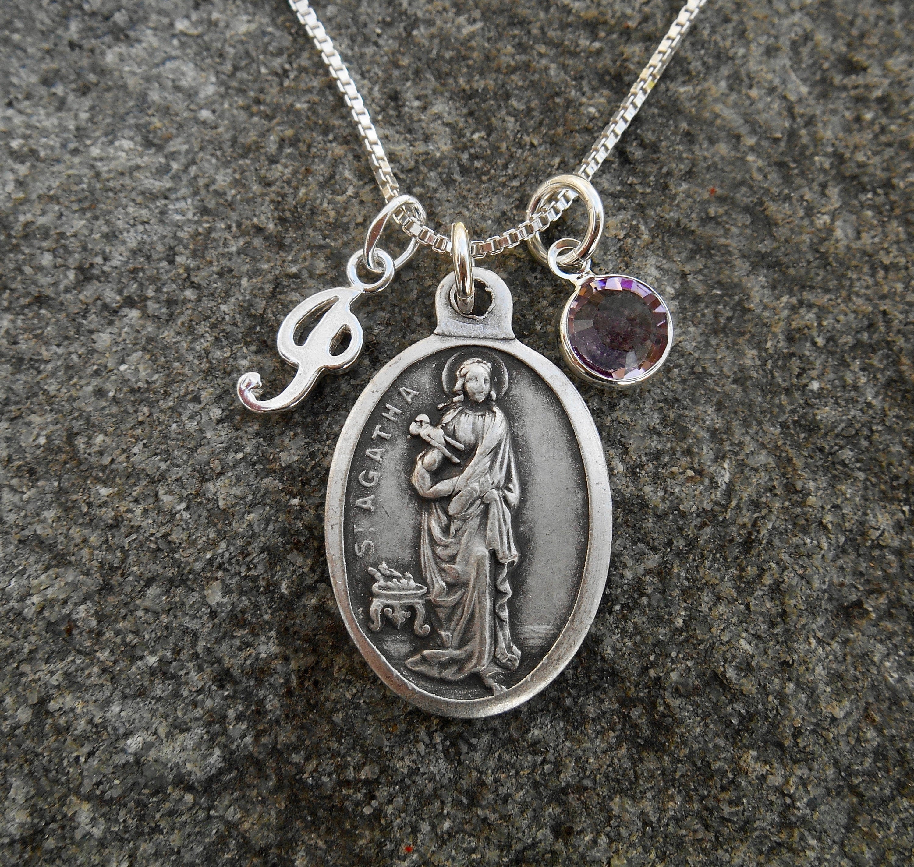 Saint St Agatha Necklace Personalized Initial Patron Etsy
