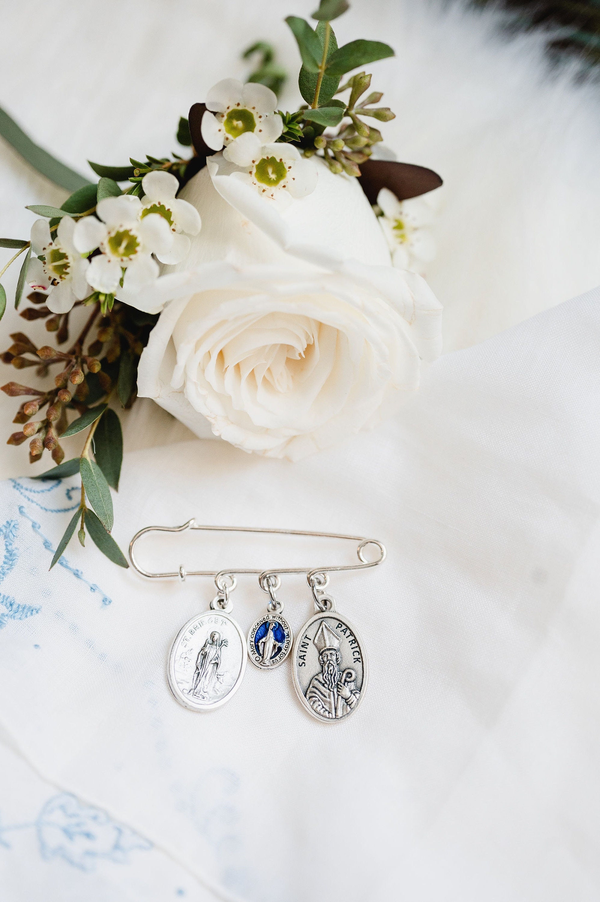 Wedding Gift for Groom, Patron Saint Lapel Pin for Wedding Day, Choose your Saint, Wedding Keepsake, Catholic Wedding Gift, Wedding Pin
