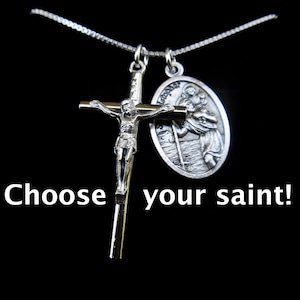 Crucifix 1.5 Inch - Personalized - Large 1.5 Inch Cross - Patron Saint Charm - Catholic Gift  - Confirmation- Catholic Boy Necklace