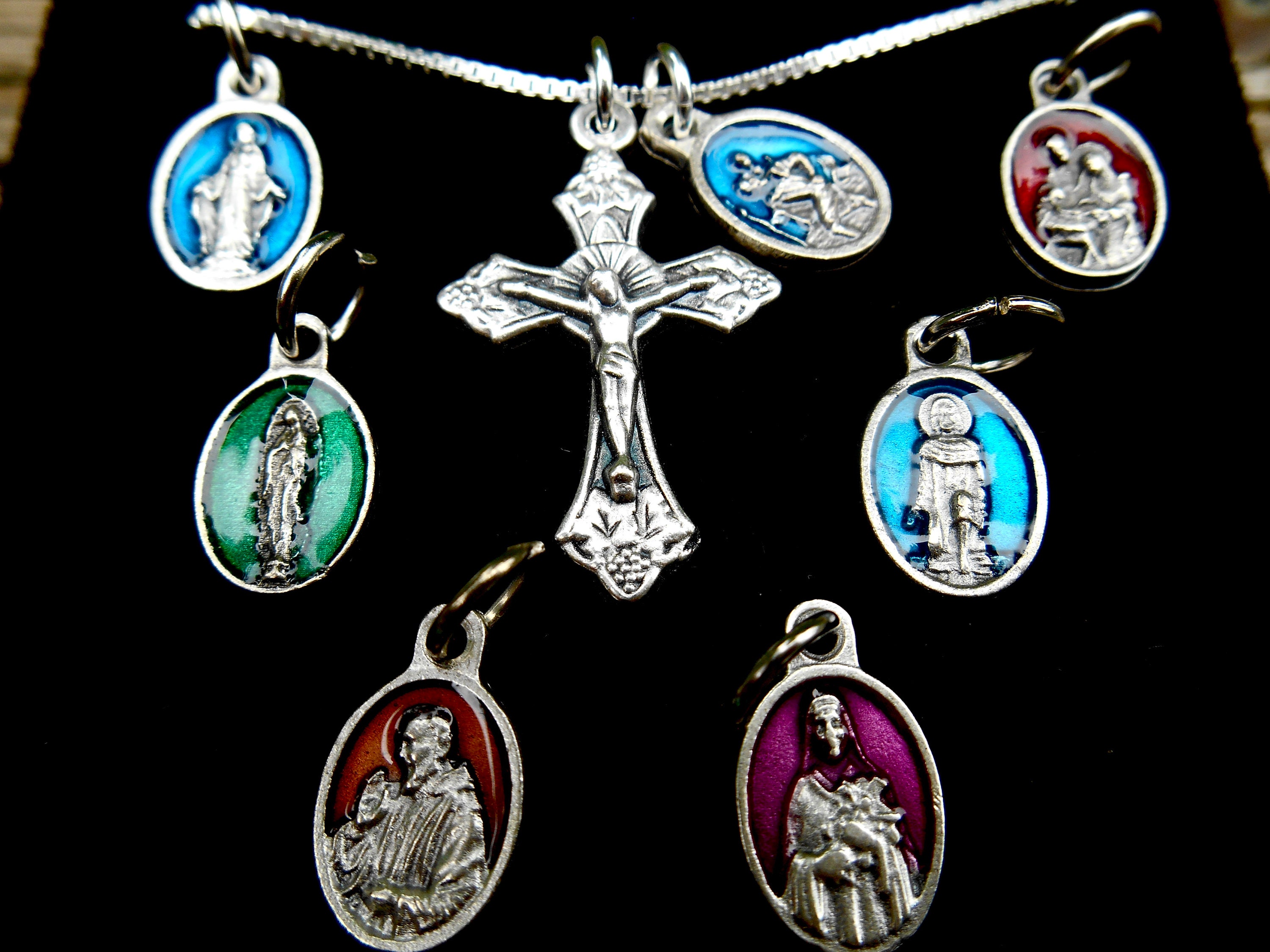50Pcs Catholic Religious Enamel Medals Charms  Pendants Holy Cross Accessories 