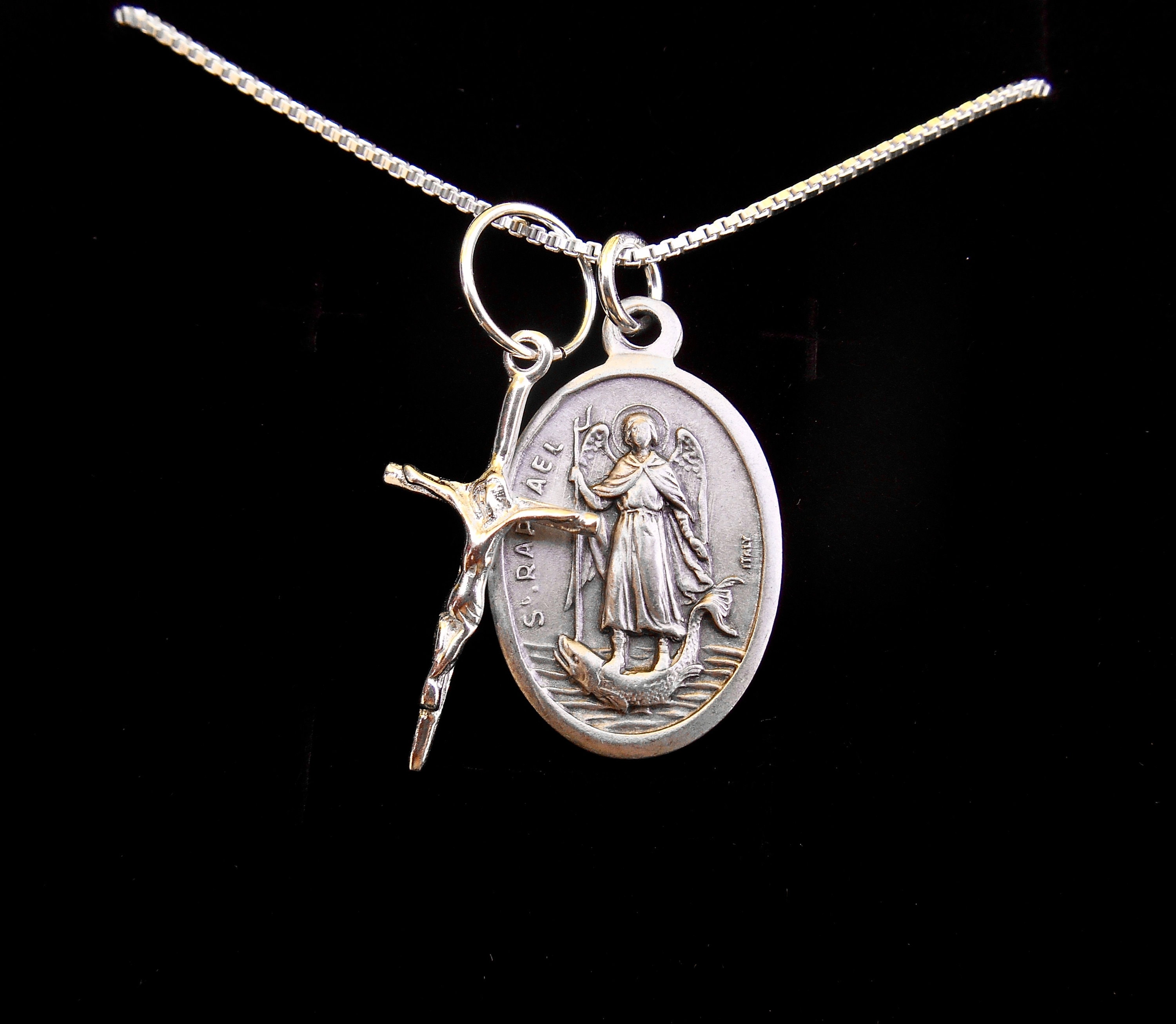 Saint St Raphael Necklace - Archangel - Sterling Silver Cross Charm ...