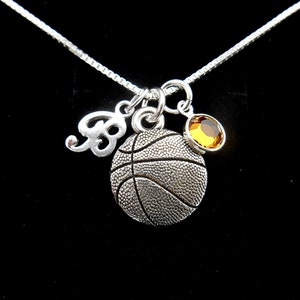 Basketball Necklace -Personalized -Basketball Player -Basketball Coach Charm Necklace, Sterling Silver Initial, Basketball Team, Graduation