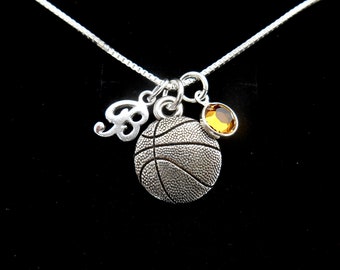 Basketball Necklace -Personalized -Basketball Player -Basketball Coach Charm Necklace, Sterling Silver Initial, Basketball Team, Graduation