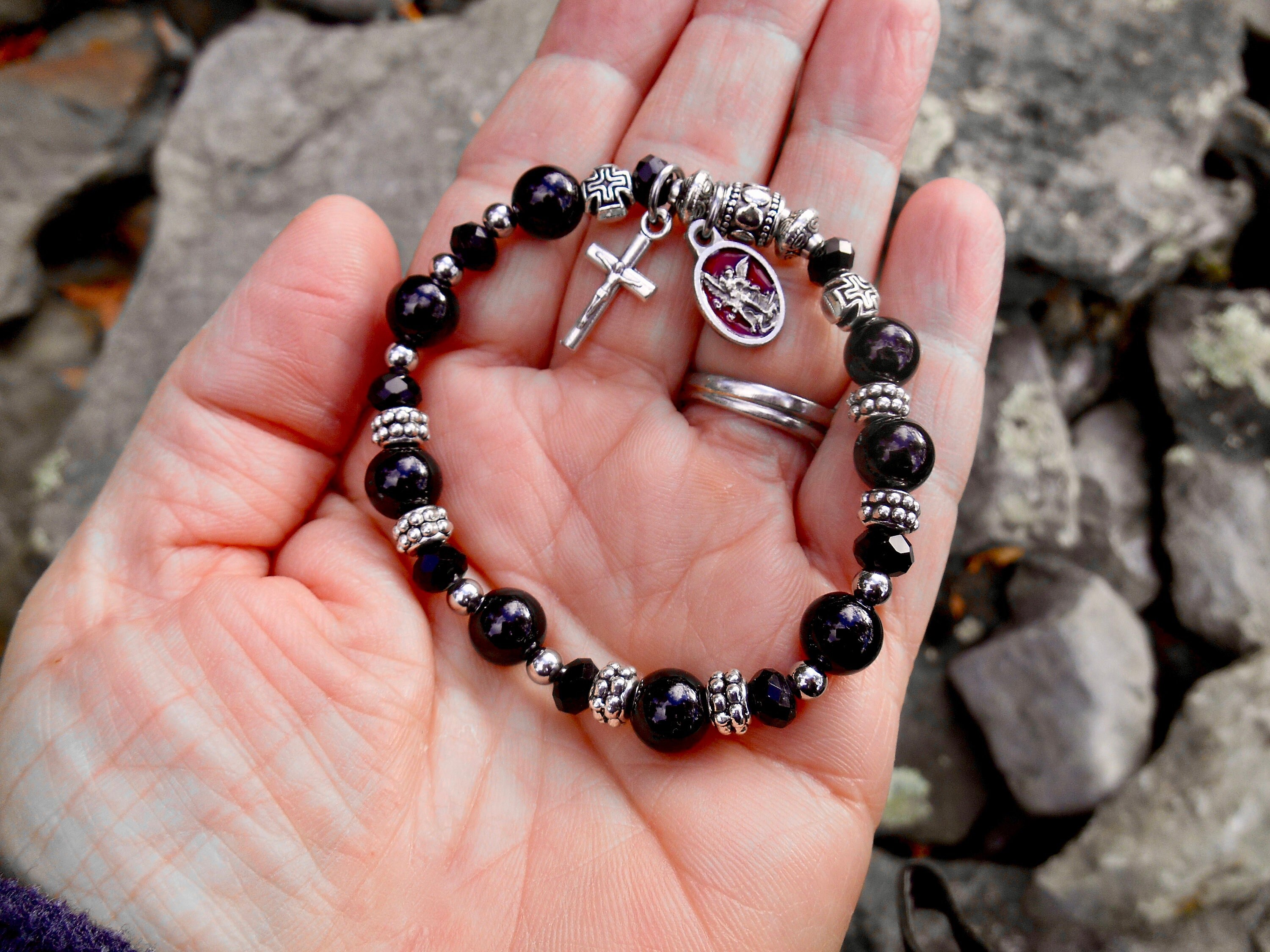 St Michael Protection Bracelet Confirmation Natural Black