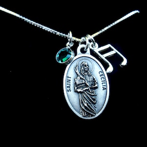 St Cecilia | Patron of Musicians | Gift for Musicians | Music Note Charm | Confirmation Saint Necklace | Catholic Gift for Her