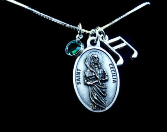 Heilige Cecilia | Schutzpatron der Musiker | Geschenk für Musiker | Musik Note Charm | Konfirmation Saint Halskette | Katholische Geschenk für Sie