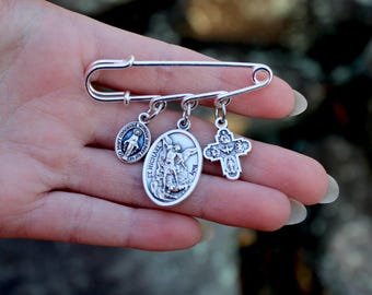 Saint Michael Safety Pin Brooch-Patron Saint Guardian Angel- Patron Firemen-Military Police- Security Guards- The Sick- Protection Pin