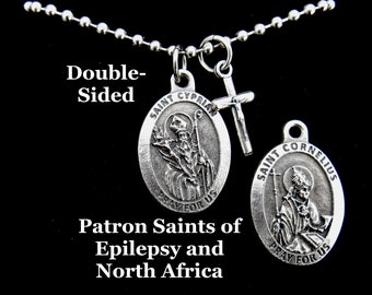 Saints Cornelius and Cyprian Necklace, Catholic Boys Cross, Confirmation Cross,St. Cyprian, Patrons of Epilepsy and North Africa