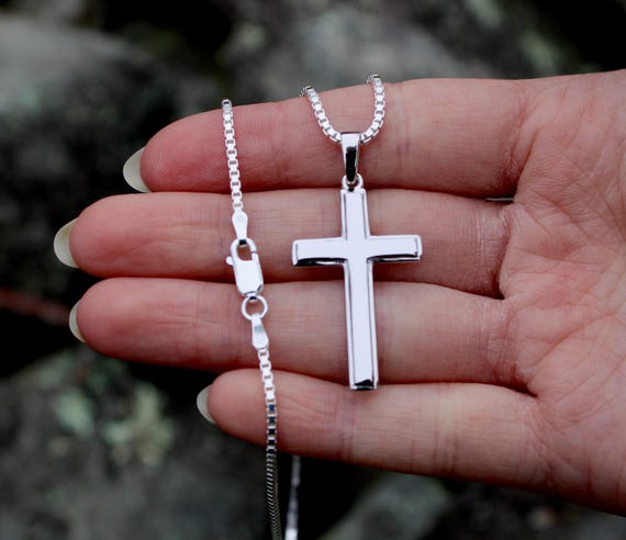 MENS|LADIES Simple Sterling Silver Cross Necklace, 925 Sterling