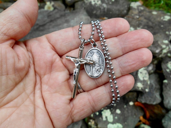 Saint Augustine, Patron Saint Medal, Mens 1.5 Inch Crucifix