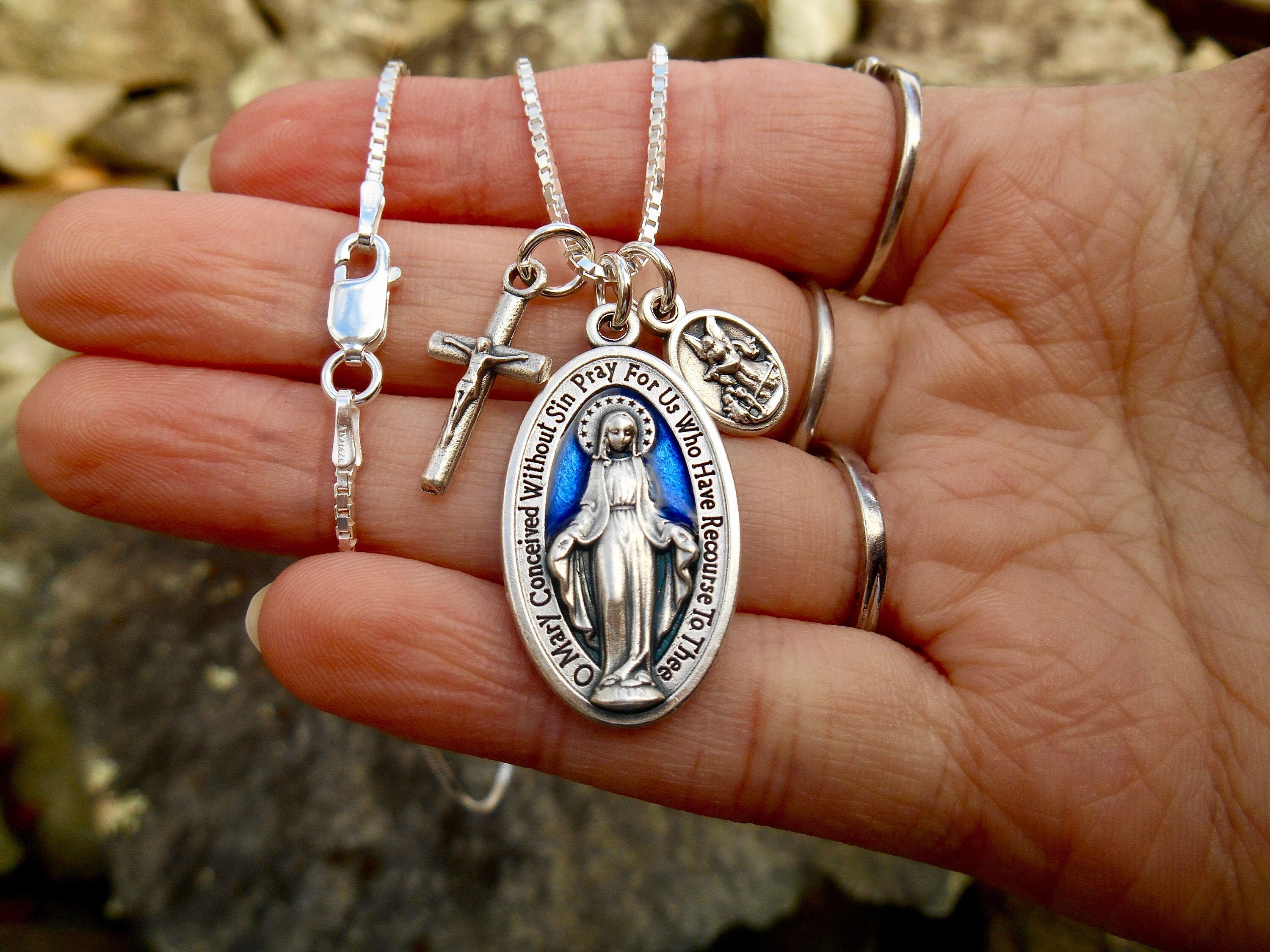 Medaglia Cattolica Regalo U7 Collana Donna Pendente Medaglia Miracolosa Vergine Maria Collana Donna Argento Sterling 925 Religiosi Cattolici, Idee Regalo Per Mamma Moglie Regalo Marito