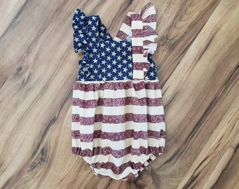 Patriotic Bubble, Kids Americana Bubble Romper, Toddler Romper, Baby Romper, Red White & Blue Romper, Stars and Stripes Romper