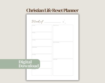 Christian Weekly Planner Printable PDF | Faith Based Bible Study & Daily Routine Planner | Life Reset Digital Planner for Women