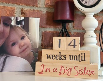 Days Until Big Sister-Big Brother Sibling Countdown Block Set | 7" x 4.5"