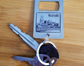 Nashville Skyline - stainless steel key ring / bottle opener | gift for husband | Groomsmen | Friendship | Graduation | Father's Day
