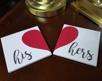 His & Hers Red Heart Coaster Set