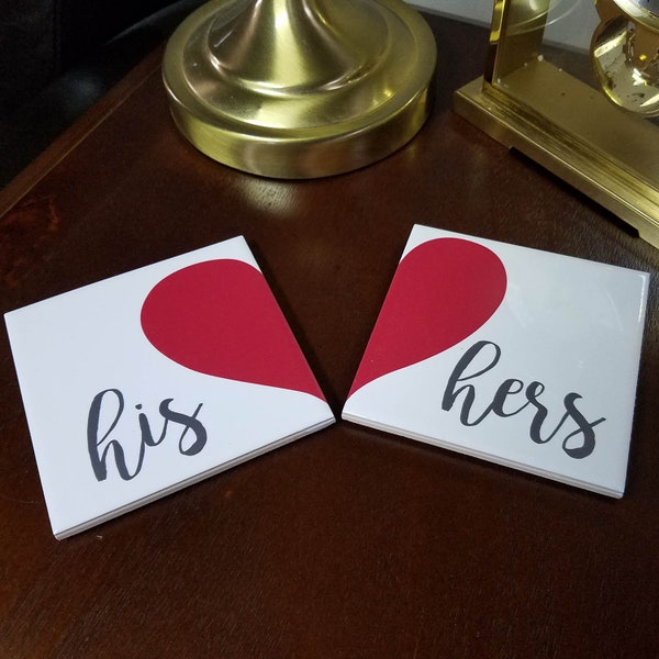 His & Hers Red Heart Coaster Set