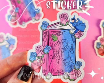 Pegatina brillante de flores de cuento de hadas rosas y azules de 7,6 cm / Botella de agua / Agenda / Colección / Princesa / Rosa / Vinilo / Calcomanía