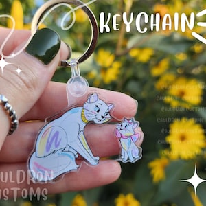 Mother and Daughter Cats Keychain 2 Inch Clear Acrylic Single - Sided Keychain | Mom | White cat | kitten