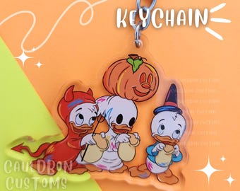 Spooky Ducks Keychain 2.5 Inch Clear Acrylic Double-Sided Keychain | Halloween | Magic | Pumpkin Keychain