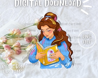 Book Beauty 3 PNG Set Digital Download  | Digital Art | PNG File |  Art | Printable | Sublimation | Books | Reading | Princess | Book Lover