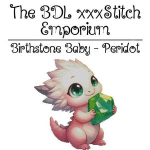 Birthstone Baby - Peridot, exclusive cross stitch pattern - original artwork by Designs by Decca